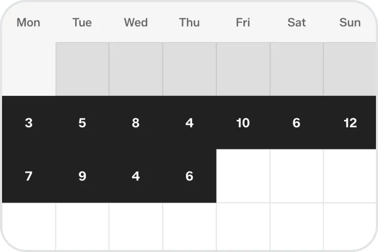 A month of rolls, shown as a calendar heat map