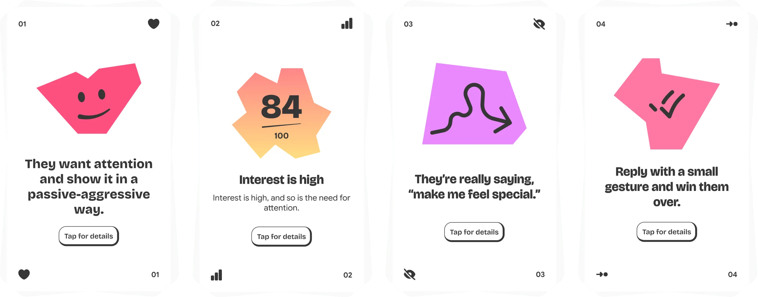 Four result cards: what they want, how high the interest is, what they are really saying, and what to reply